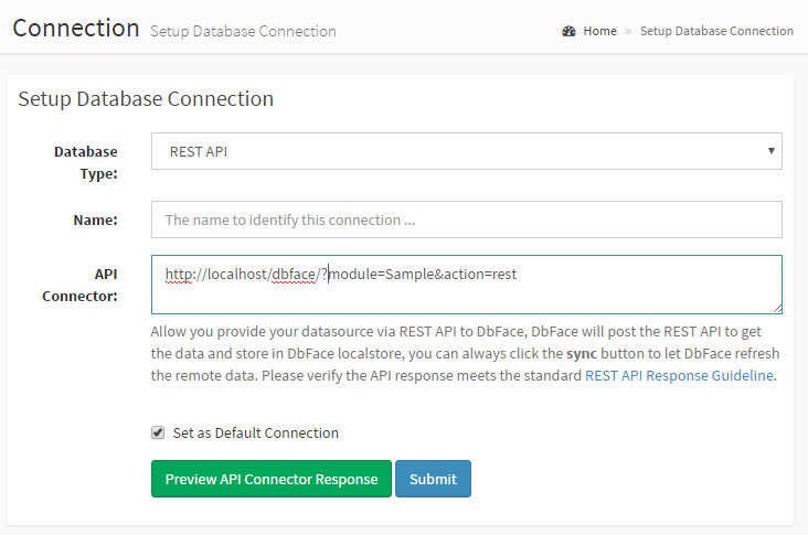 DbFace API connector connect to No-SQL databases