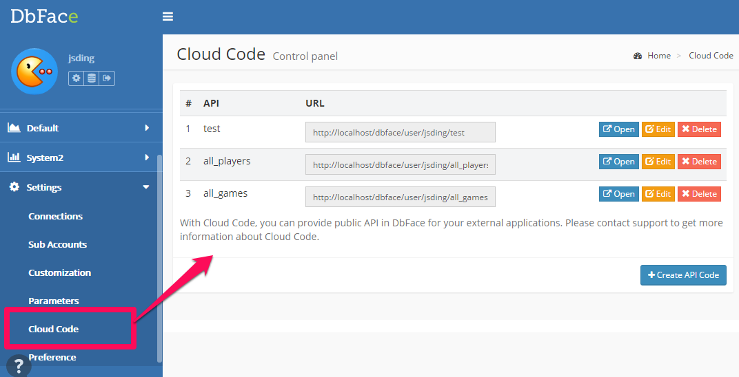 Cloud code list page