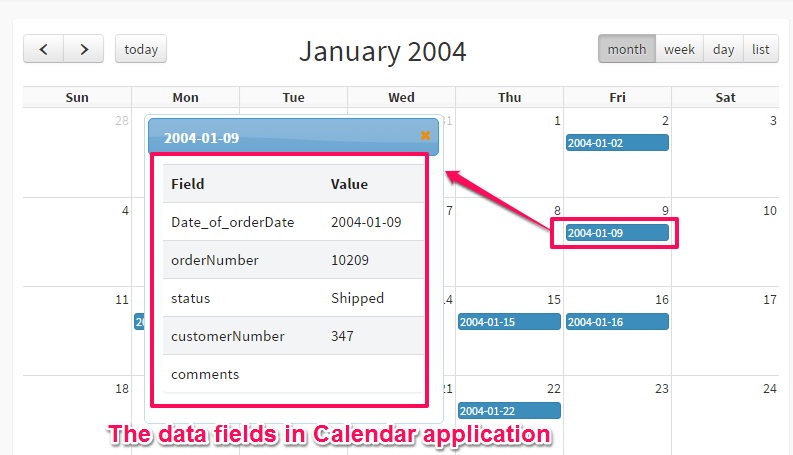 Calendar application in DbFace