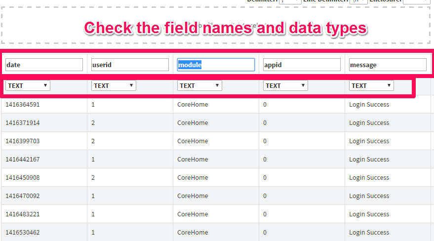 Edit field names and data types of the CSV files