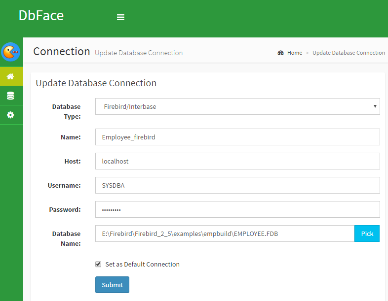 Connect to CUBRID in DbFace